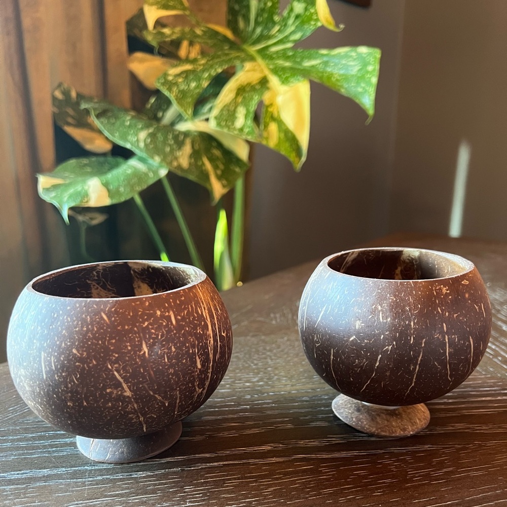 NEW Carved Coconut Cup, Set of Two - Perfect for Tiki Bar or Summer Mojitos! - Picture 3 of 5